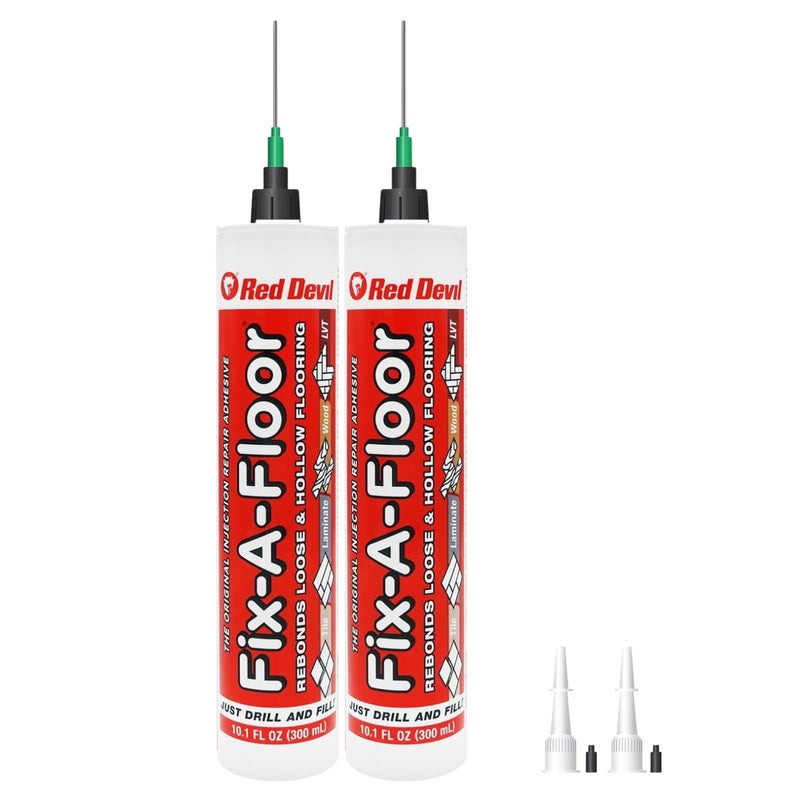 Fix-A-Floor The Original Loose Tile Repair Adhesive PRO Pack! Includes a Micro Syringe Injector and Two Drill Bits -Tile, Porcelain, Ceramic, Marble, Stone, Wood Floor. Pack of 2 - Image 1